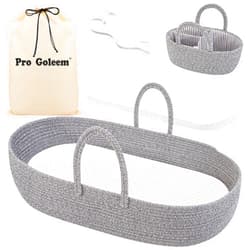 Pro Goleem Baby Diaper Changing Basket, Portable Easy to Clean Moses Basket for Newborn Babies with 1 Foam Pad 2 Waterproof Pad Covers and 1 Diaper Caddy Organizer