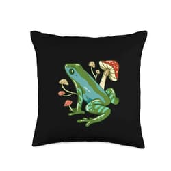 Frosch Amphibien, Comic Geschenke, lustige Sprüche Funny Green Frog with Mushrooms for Men Women Children Throw Pillow, 16x16, Multicolor
