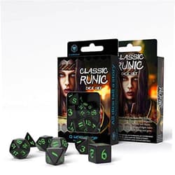Q Workshop Q-Workshop Classic Runic Black & Green Dice Set (7)