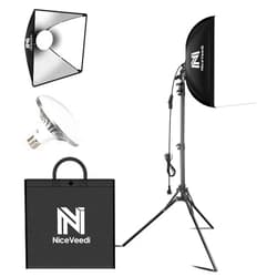 NiceVeedi Softbox Lighting Kit, NiceVeedi 16'' x 16'' Softbox Photography Lighting Kit with 63” Tripod Stand & 5400K 450W Equivalent LED Bulb, Continuous Lighting for Photography/Video Record/Live Streaming