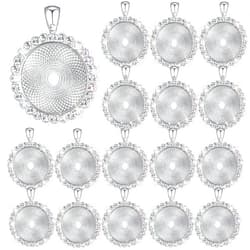 Hicarer 32 Pieces Rhinestone Bezel Pendant Trays Blanks Cabochon Pendant Setting DIY Trays for Crafts Jewelry Making Projects (Silver)