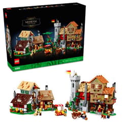 LEGO Icons Medieval Town Square Build and Display Model, Classic Castle Set Reimagined with 8 Medieval Minifigures, Explore the Medieval Village of Felsa in this Building Set for History Lovers, 10332