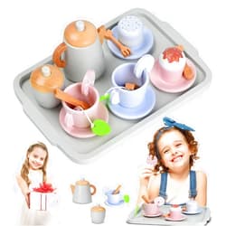 Rzlinn Two Color Design Toy Tea Party Set for Toddler Girls, Wooden Toy Tea Set, Toddler Play Food for 3-5-7 Years Girls and Boys…