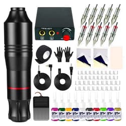 BLACKBUDDA Tattoo Kit, Rotary Tattoo Gun Kit with Power Supply, Foot Pedal & Pigment, 10pcs Cartridge Needles Semi Makeup Practice Kit for Tattoo Artists (Black)