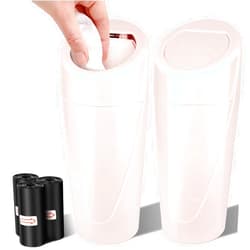 Suteng Car Trash Can with Lid, 2 Pack Cup Holder Trash Cans for Car, Leakproof Mini Car Garbage Can with 60 Trash Bags, Portable Small Vehicle Trash Bin for Car, Home, Office (Pink)