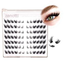 Zenotti Self Adhesive Lash Clusters Fluffy Lashes Clusters No Glue Needed Wispy Fox Eye Lashes Reusable DIY Lash Extension Kit L Curl Individual Lashes Left & Right Cluster Lashes
