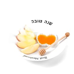 Teenyyou 10 Inch Rosh Hashanah Apple and Honey Plate and Dish Jewish New Year Hostess Party Favors Ceramic Apple Plate Wooden Honey Dipper Rosh Hashanah Holiday Gift Shana Tova Table Decorations