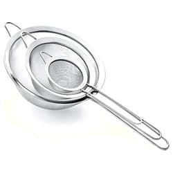 Proto Future Strainer Set Fine Mesh – Premium 304 Stainless Steel (18/8) – 3.3″, 5.5″ and 8″ Sturdy Kitchen Strainers (Silver)