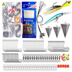 SILANON Saltwater Surf Fishing Tackle Kit,167pcs Surf Fishing Bait Rigs Bucktail Jig Saltwater Fishing Lures Pyramid Weights Wire Leaders Hooks Swivel Ocean Beach Fishing Gear Box