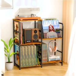 ThreeHio Record Player Stand, Turntable Stand with Vinyl Storage Holds up to 300+ Albums, Storage Cabinet for Vinyl Records, Record Player Table for Living Room
