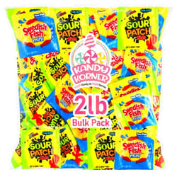 Kandy Korner Sour Patch Kids & Swedish Fish Mini Variety Pack - Gummy Candy Individually Wrapped Sour Patch Kids Sour Sweet Treats and Swedish Fish Candies Fun Sharing Size for Children and Adults, 2lb Bulk Bag