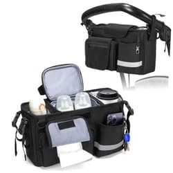 GRAOSO Parent Console Stroller Organizer Compatible with WONDERFOLD W&X, with 2 Insulated Cup Holders, A Removable Cooler Bag, Adjustable Buckle Strap Handle Attachment, Black