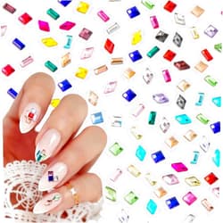 HINZIC 150pcs Rhinestones Nail Art Charm, Flatback Gems Colorful Crystal Glass Jewels Face Clothes Shoes Decor Bead, Mini Diamond Square Rectangle Geometric for Crafts Acrylic Nail Supplies