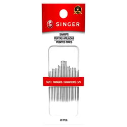 SINGER Sharps Hand Sewing Needle Set - Assorted Sizes 3/9, Nickel-Plated Steel, Durable, for Embroidery, Quilting, Mending, with Standard Eyes, 20pc