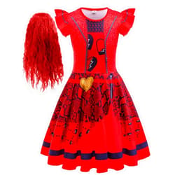 PURFEEL Girls Red costume Dress Sets with Wig Kids Red Costume for Halloween
