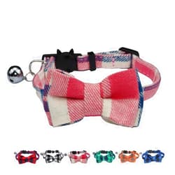 WDPAWS Cat Collar Breakaway with Bell and Bow Tie Safety Buckle Plaid Pattern Adjustable 7-11 inches for kitten cats (Pink)