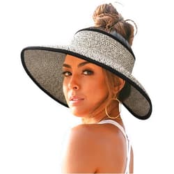 FURTALK Sun Visor Hats for Women Wide Brim Straw Roll-Up Ponytail Summer Beach Hat UV UPF Packable Foldable Travel
