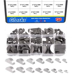 Glarks 150Pcs 15 Sizes Woodruff Keys Assortment Carbon Steel Woodruff-Key Semi-Circular Keys Set for Fasteners Mechanical Industry