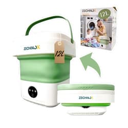 ZechnoX Portable Washing Machine 12L,Folding Mini Washing Machine,Compact Portable Washer,Spin Dryer Included,for Underwear,Baby Clothes and Socks,Ideal for Apartment,RV and Travel (White & Green)