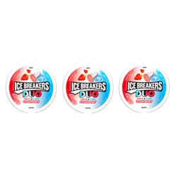 The Hershey Company ICE BREAKERS Sugar Free Breath Mints, Candy Cane - Cherry Limeade - Cinnamon - Cool Mint - Sours - Mixed Berry - Grape Duo - Strawberry Duo - Watermelon Duo - Spearmint - Golden Apple - Snow Cone - Raspberry Duo - Wintergreen, Great For Holidays, Parties, Gifts & More ! (Strawberry Duo - 1.3 Ounce, 3 Count)