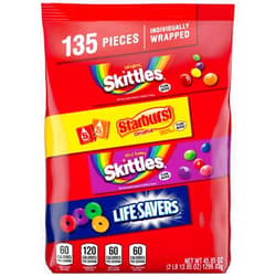 Wrigley's SKITTLES, STARBURST & LIFE SAVERS Fun Size Fruity Halloween Candy Assortment, 135 Ct Bulk Bag