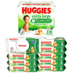 Huggies Extra Large Baby Wipes, Unscented, 9 Flip-Top Packs, 378 XL Wipes Total, Packaging May Vary