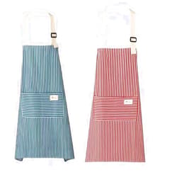 LFRNZS Kitchen Apron for Women, Adjustable Straps, Multiple Pockets, Blue Stripe