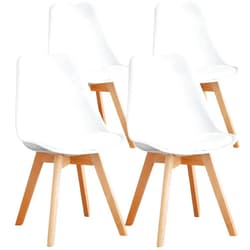 OLIXIS Set of 4 Dining Kitchen Mid-Century Modern Chairs with Wood Legs and PU Leather Cushion for Living Room Bedroom Outdoor Lounge, White