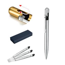 NINFICHO Bolt Action Pen（Made in German） Luxury Metal Writing Pen for Office, and Pocket Use - Refillable Ballpoint Ink - Sleek Black Design (Stainless Steels)