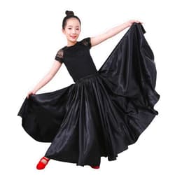 SNOWAQUA Girls Satin Full Circle Long Dance Skirt Ankle Length Shiny Satin Swing Skirt for Girls 8-12 Years Belly Dance Long Skirt