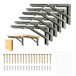 Medach Folding Shelf Brackets,Wall Mounted Shelf Brackets,Heavy Duty Shelf Bracket,Black Metal Shelf Brackets for Bendable Table,Space Saving (16 Inch 6 Pcs)