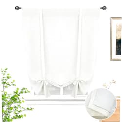 DriftAway Double Layer Linen Blackout Tie Up Curtains Thermal Insulated Fully Lined Balloon Roman Shade Bathroom Window Adjustable Rod Pocket for Small Window 39 Inch by 55 Inch Ivory Cream