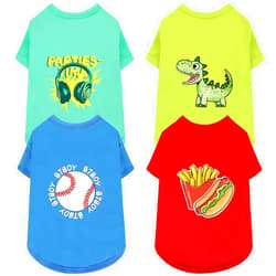 XPUDAC 4 Pack Dog Shirts Soft Summer Dog Clothes for Small Medium Dogs Breathable Lightweight Cute Tshirt with Sleeves Puppy Cat Outfit, Mint Green, Red, Blue, Yellow Green-XS