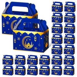 TaoBary 24 Pack Eid Al Adha Treat Box Muslin Islam Ramadan Party Candy Boxes Paper Eid Gift Boxes Foldable Eid Mubarak for Eid Al Adha Party Muslim Party Supplies, Goodie and Gifts(Blue and Gold)