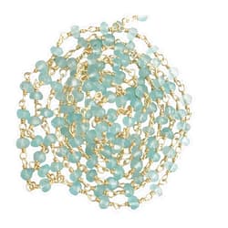 Gems For Jewels Women's 3-3.5 mm Aquamarine Wire Wrapped Faceted Rondelle Bead, Chain for Jewelry making By Foot, Rosary Style Beaded Chain for Jewelry making, 18KT Gold Polish (1Foot To 5Feet) 5 Feet