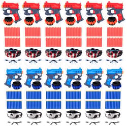 TiopLior Party Favors Compatible with Nerf Party, 12 Sets Gun Party Favors for Birthday Pack Included Mini Foam Pistols, 240 Foam Bullets, Safety Glasses, Wrist Belt Band, Face Masks
