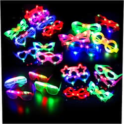 FathiSooc 21 Pcs LED Glasses 7 shapes 6 LED Glow In The Dark Party Supplies Favor for Kids Adults shutter heart round star butterfly Glow Sticks Light Up Glasses fit Birthday Halloween Christmas Valentine's Day