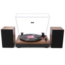 M MUSIC PUBLIC KINGDOM Turntable HiFi System with Bookshelf Speakers, Wireless Turntable,Built-in Phono Preamp, Belt Drive 2-Speed, Counterweight, AT-3600L (Walnut Wood