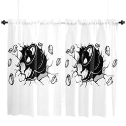 Pinroote Short Curtains 45 Inch Length - 2 Panels, Black and White Rod Pocket Curtain Panels, Weightlifting Sports Modern Abstract Art Window Treatment for Bedroom/Kitchen/Bathroom, 84W x 45L Inch