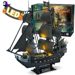 CubicFun 3D Puzzles for Adults - Led Pirate Ship Queen Anne's Revenge - Large 27'' Sailboat Puzzles - Desk Decor/House Warming/New Home/Christmas/Anniversary/Teacher Appreciation Gifts