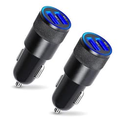 Ouzorp 2 Pack Car Charger, 3.4a Fast Charge Dual Port USB Cargador Carro Lighter Adapter for iPhone 14 13 12 11 Pro Max X XR XS 8 Plus 6s, iPad, Samsung Galaxy S22 S21 S10 Plus S7 j7 S10e S9 Note 8, LG