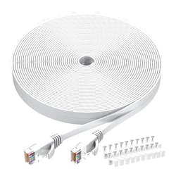 BUSOHE Cat6 Ethernet Cable 50 FT White, Cat-6 Flat RJ45 Computer Internet LAN Network Ethernet Patch Cable Cord - 50 Feet