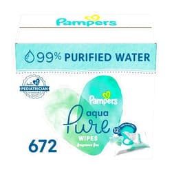 Pampers Baby Wipes Aqua Pure, 99% water-based wipes, Hypoallergenic and Unscented Baby Wipes, 672 Wipes Total (12 Flip-Top Packs)