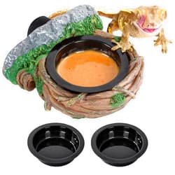 REPTI ZOO Magnetic Crested Gecko Feeding Ledge, Reptile Feeder Ledge with 2PCS Cups, Reptile Water Bowl for Bearded Dragon Lizard Snake, Hollow Vine Food Dish Tank Accessories
