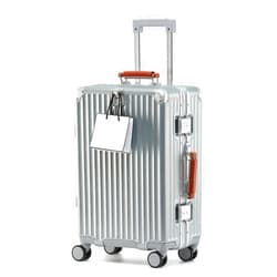 HotWay 26 Inch Hardside Checked Luggage with Leather Handle, PC Zipperless Suitcase with Spinner Wheels and TSA Locks, Lightweight Checked Luggage for Travel, Silver