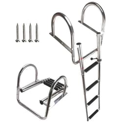 COC-LF 4 Steps Pontoon Boat Ladder, Stainless Steel Folding Telescoping Rear Entry Inboard Ladder Heavy Duty Custom Swim Deck Ladder with Pedal Hand Railing Ladder