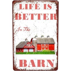 PICFORT Metal Sign Tin Sign Vintage Wall Art Life is Better in The Barn Garden Tin Sign for Bar Wall Decor Gift For Women Men 8x12 Inch Plaque Tin Sign