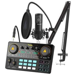 MAONO Podcast Equipment Bundle Audio mixer All-in-One Podcast Production Studio with 3.5mm Microphone for Live Streaming, Podcast Recording, PC, Smartphone, DJ MaonoCaster Lite (AU-AM200-S6 Black)