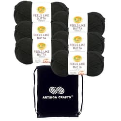 Lion Brand Yarn Lion Brand Feels Like Butta Black 215-153 (6-Skeins - Same Dye Lot) Worsted Medium #4 Polyester Yarn for Crocheting and Knitting with Project Bag