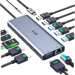 VVB USB C Docking Station Dual Monitor HDMI for Dell HP Lenovo Laptop,14 in 1 Docking Station to 2 HDMI Port 4K+VGA USB Type C Hub Multiport Adapter Dongle Dock,USB C to Ethernet+5 USB+SD/TF+100W PD+Audio